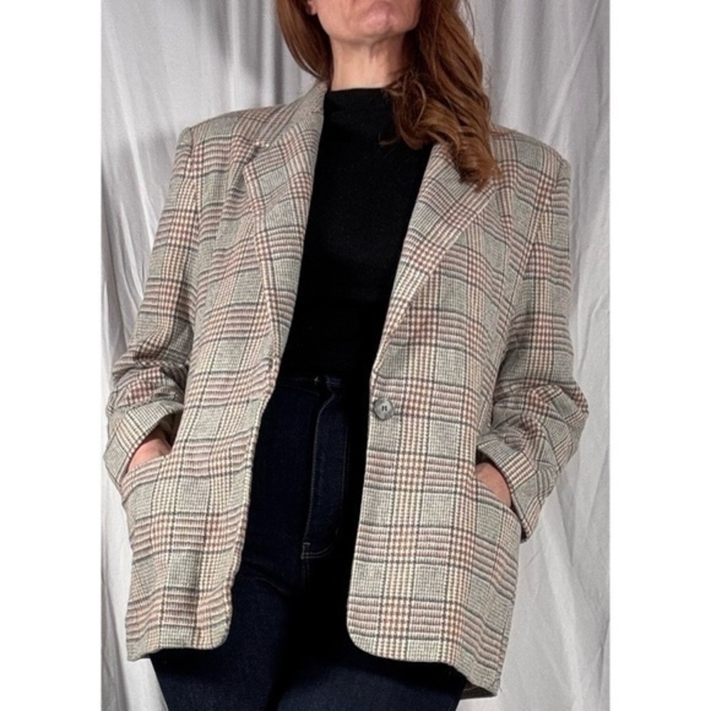 80’s Vintage ‘Joan Leslie’ 2 Button Neutral Tones Multicolor Plaid Blazer